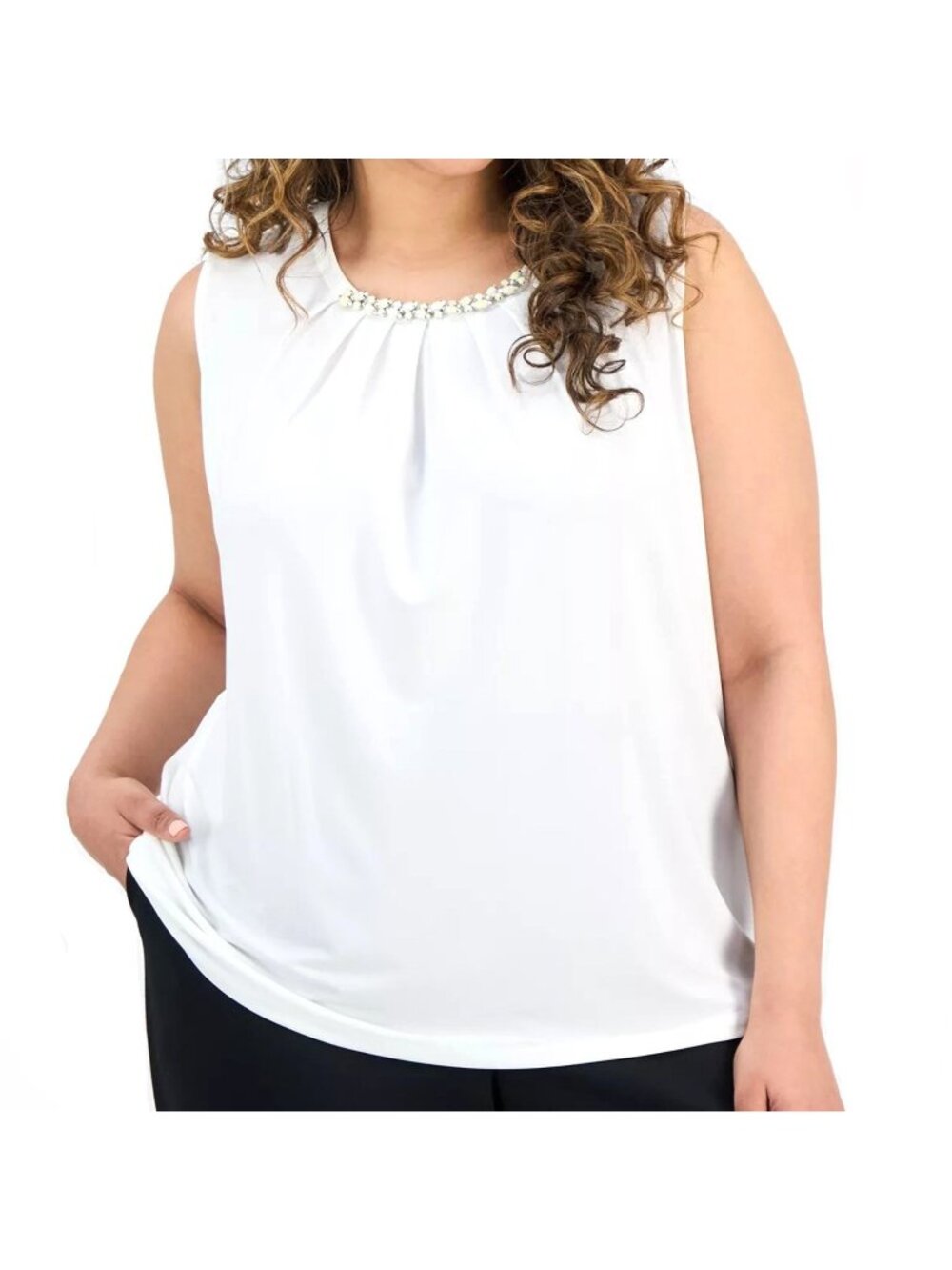 Kasper Womens Beaded Neck Shell Top Vanilla Ice Size Extra Large XL